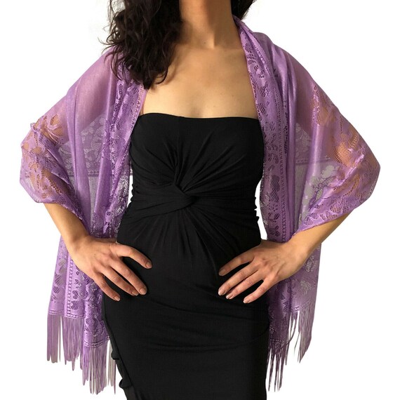 Purple Lace Wedding Wraps, Tulle Pashmina Scarf, Evening Shawl Wrap, Cover Ups