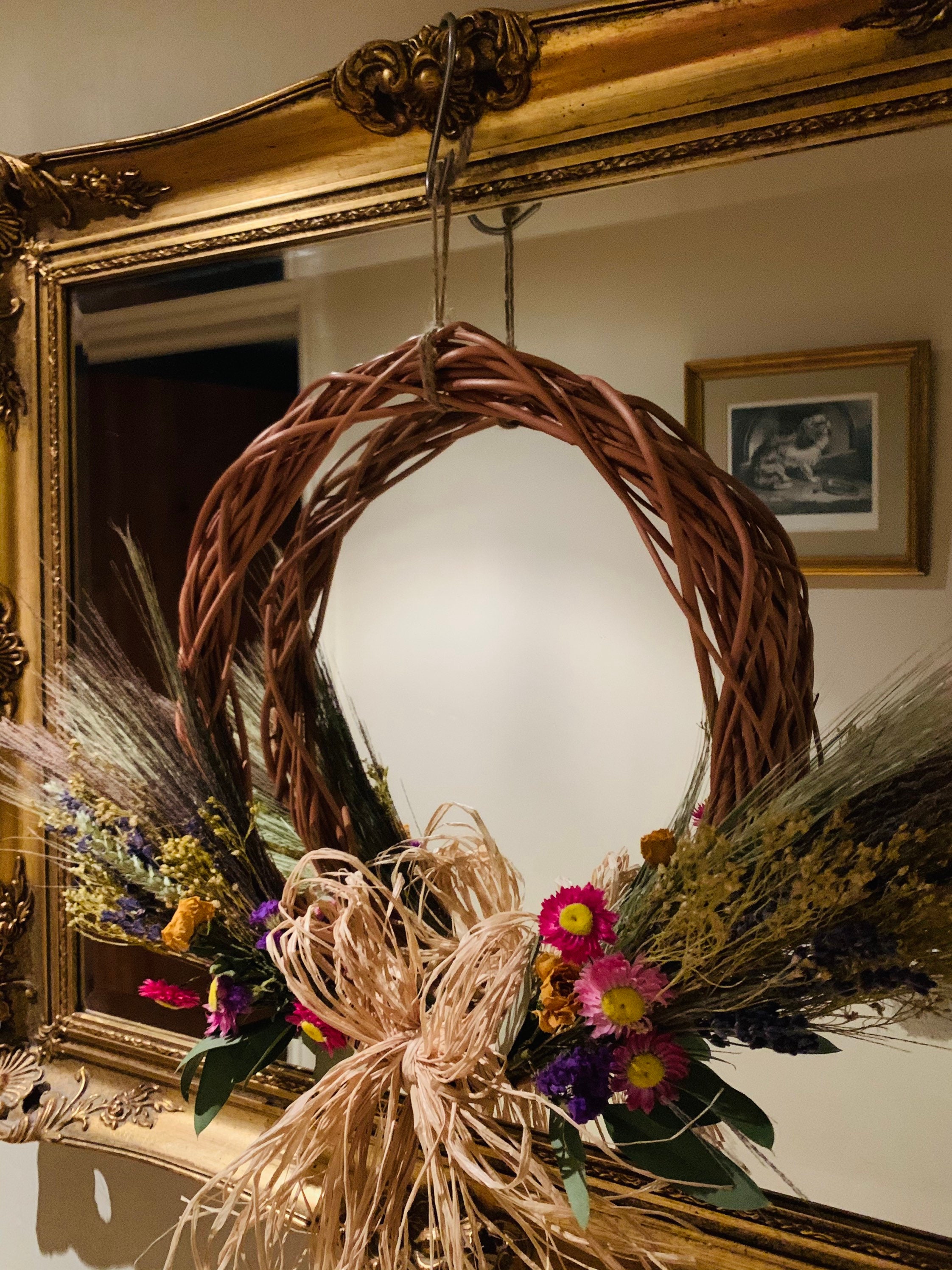 Dried Flowers and Willow Handmade Wreath Indoor Wall Display Etsy