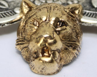 Jugendstil Messing Löwenkopf Stamping Aged Patina Gold American Made Messing Stempel Charms Tier Detaillierte, Lot 3 Stück
