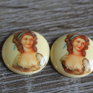 Cabujones de medallón redondo de porcelana vintage, retrato detallado de mujer noble, lote adornado de 4 piezas