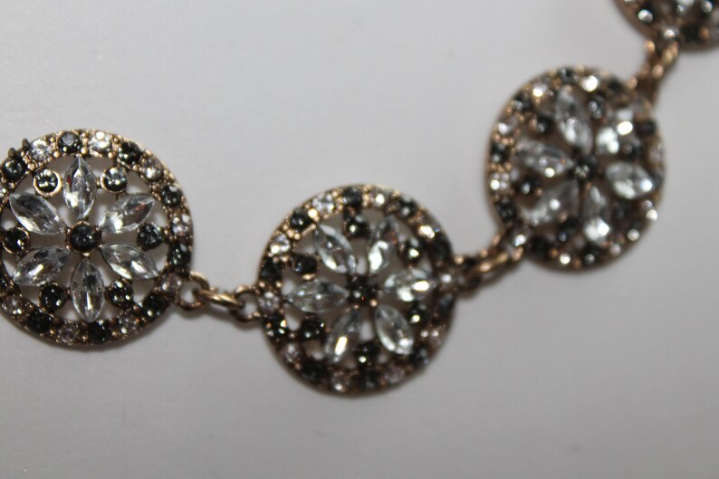 Filigree Vintage Style Round Chain Link Rhinestones Antique Bronze Tone