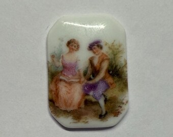 Small Rectangular No-Hole Vintage Cameo Bead - Couple Portrait - 1 piece