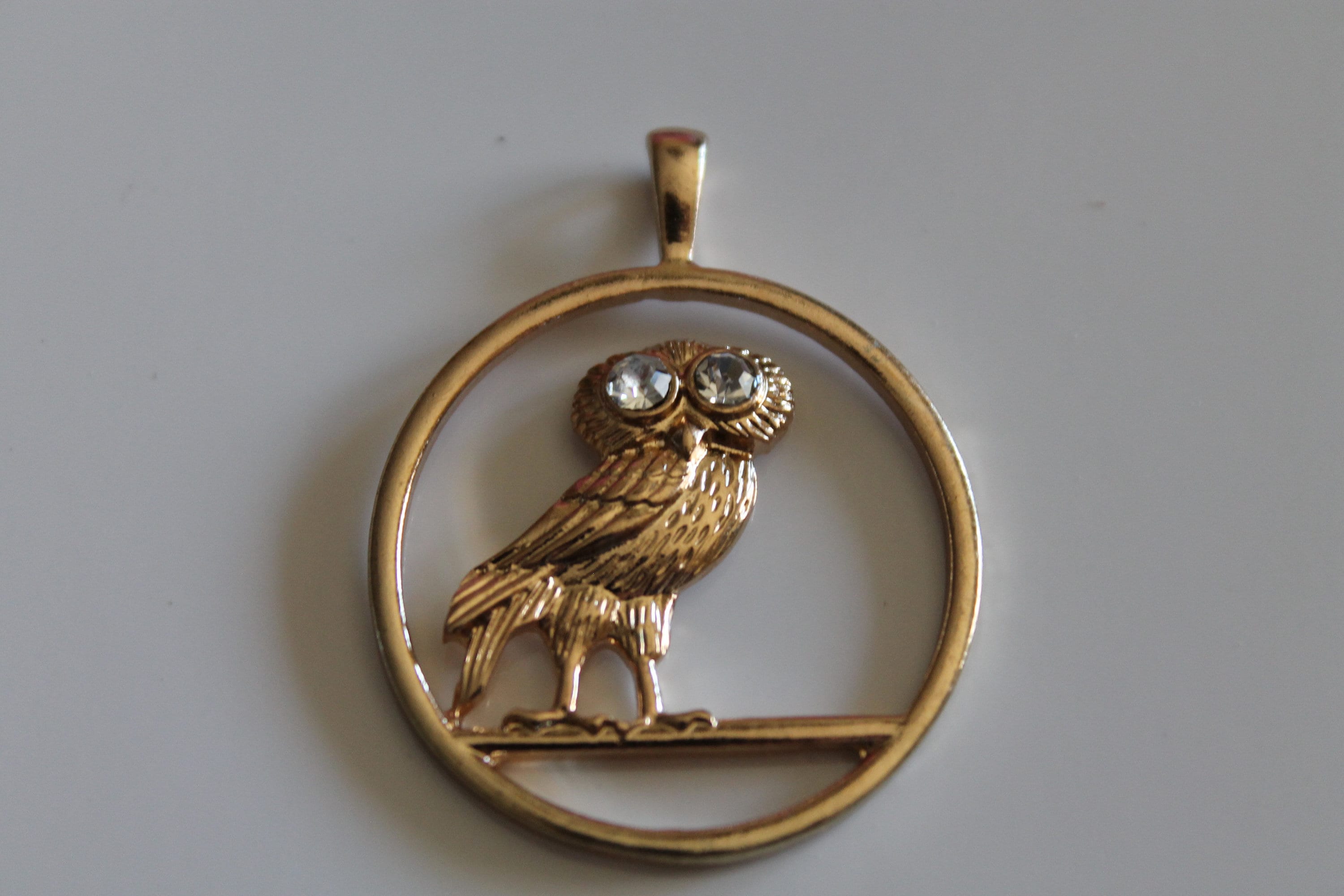 Spooky Owl Brass Gold Plated, Gold pendant focal, ornate,feathers, birds, animal,  realistic, steam 