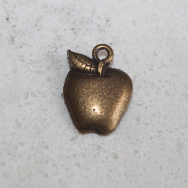 Antique Apple Originally made for JJ brand, Aged Bronze Patina American Made Brass 3D Charms  jewelry supplies NYC fruits garden