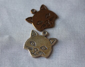 Art Nouveau Brass Cute Cat Stampings Copper or Silver Patina American Made Charms Animal Detailed lot 2 pcs