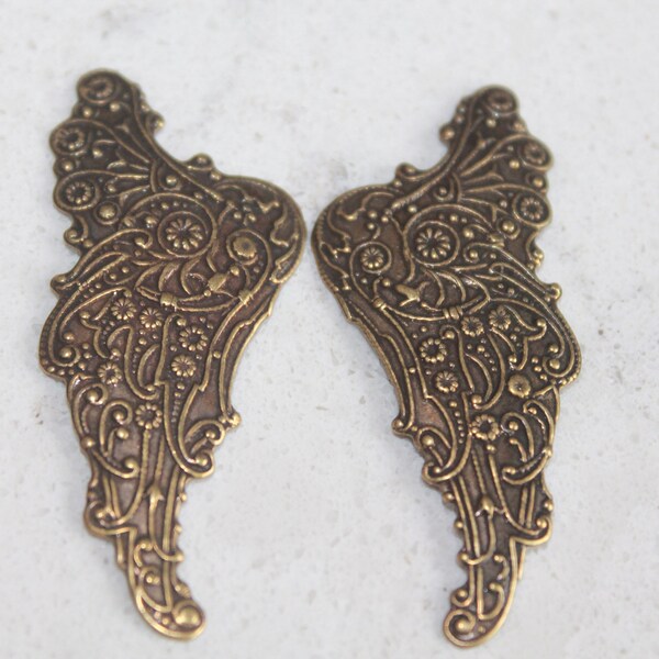 Art Nouveau Brass twisted wing Aged Bronze Patina American Made Brass 3D Charms, angel wing