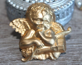 Art Nouveau Brass Classical Cherub Angel Cupid face , American Made Brass Stampings, Vintage