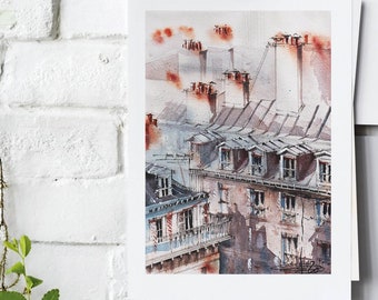 Grabado de Art des Toits de Paris en acuarela