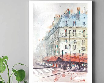 Pintura original de acuarela de París Saint Michel
