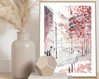 Cherry blossom watercolor in Japanese bloom, original and unique