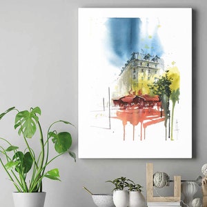 Straten en architectuur van Parijs, originele aquarelschilderij