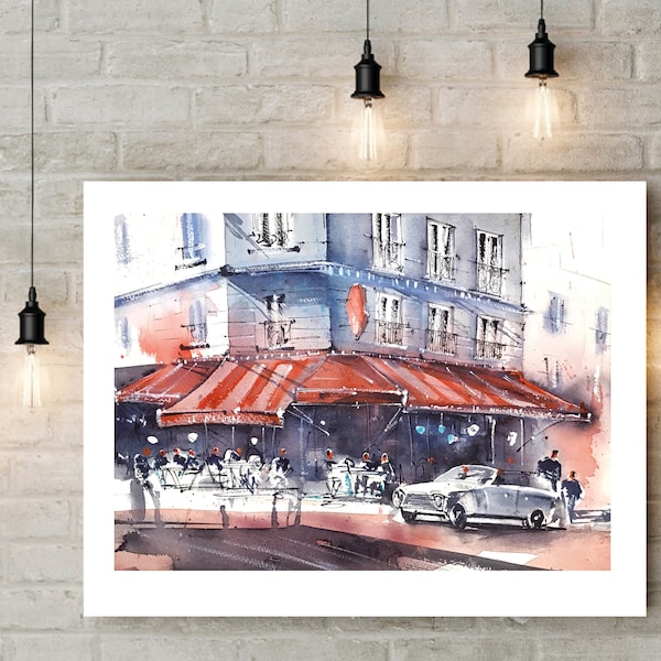 Cafe de Paris, peinture aquarelle originale