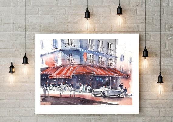 Cafe de Paris, peinture aquarelle originale