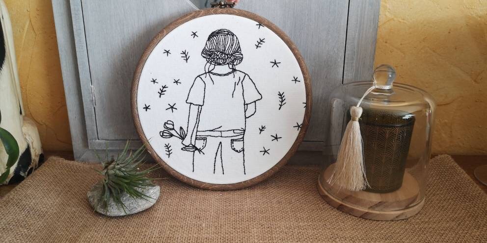 Broderie La Femme Au Bouquet de Fleurs