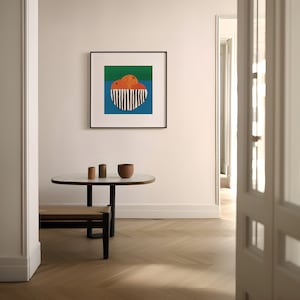 Nowoczesne pomarańcze w misce z owocami Malowanie Ilustracja Sztuka kuchenna Pasek Ceramiczny Zielony Niebieski Wydruk