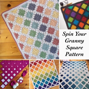 Modello di coperta Spin Your Grandma Square, PATTERN all&#39;uncinetto (termini USA e Regno Unito) - modello afgano, modello di coperta, modello di lancio, coperta per bambini