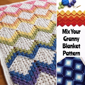 Mix Your Granny blanket Crochet PATTERN (US & UK terms), Afghan pattern, blanket pattern, throw pattern, baby blanket pattern