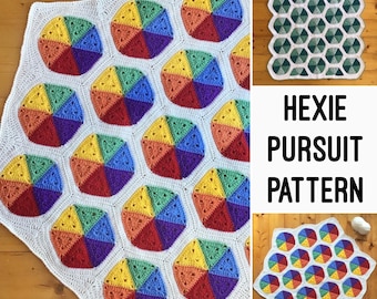 Hexie Pursuit crochet PATTERN (US & UK terms), crochet hexagon pattern, baby blanket pattern, blanket pattern, afghan pattern