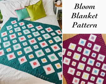Grandma Square Decke mit Knospen und Blüten PDF-Muster häkeln (Baby- und Throw-Größe)
