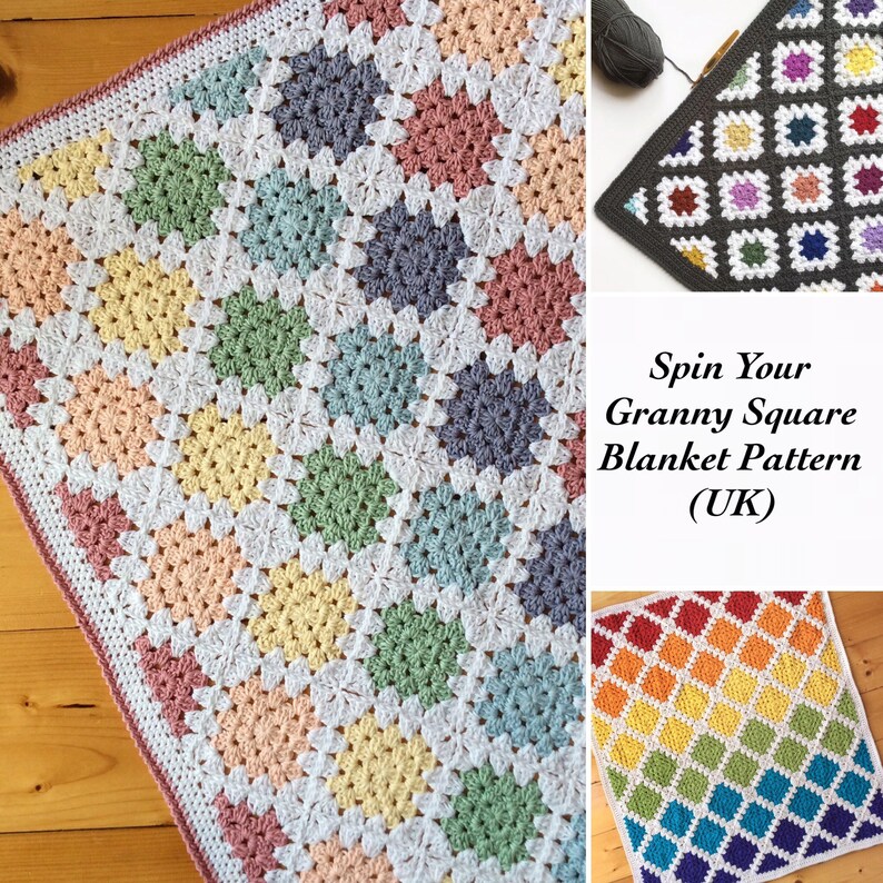 CROCHET PATTERN UK terms Spin Your Granny Square blanket | Etsy
