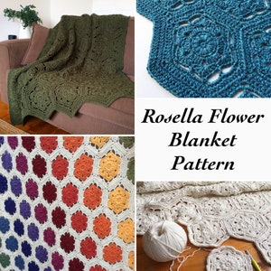 Crochet PATTERN (US&UK Terms) - Rosella Flower Pattern, crochet hexagon pattern, baby blanket pattern, blanket pattern, afghan pattern
