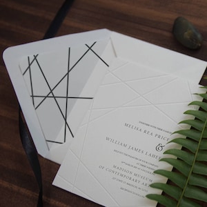 Blind Letterpress Geometric Modern Wedding Invitation, Embossed Geometry Minimal Wedding, Modern Classic White Event Card SAMPLE 31