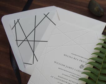 Blind Letterpress Geometric Modern Wedding Invitation, Embossed Geometry Minimal Wedding, Modern Classic White Event Card SAMPLE 31