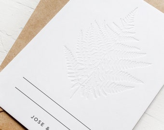 Custom Modern Minimal Greenery Thank You Note Card, Personalized  Set of 50 A6 Note Card with Envelopes, Blind Embossed Palm Leaves on Cards