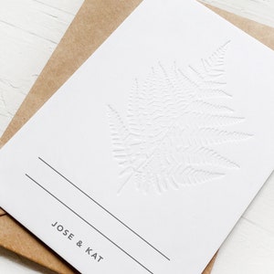 Cartão de agradecimento moderno e minimalista com folhagens, conjunto personalizado de 50 cartões A6 com envelopes, folhas de palmeira em relevo cego nos cartões
