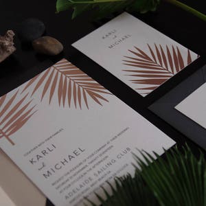 Rose Gold Palm Tropical Wedding Invitation, Modern Invitation Beach Wedding, Destination Wedding Invitation with RSVP, SAMPLE 19
