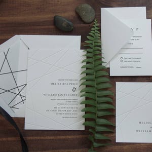 Blind Letterpress Geometric Modern Wedding Invitation, Embossed Geometry Minimal Wedding, Modern Classic White Event Card SAMPLE 31 image 2