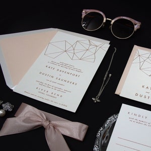 Rose Gold Geometry Modern Blush Wedding Invitation, Geometric Pattern Modern Invite, Industrial Modern Chic Wedding, Minimal Invites 45