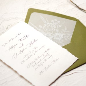 Deckle Edged Vintage Wedding Invitation Suite, Calligraphy Wedding Invitation, Nostalgic Heritage Wedding, Heirloom Vellum Liner SAMPLE 71