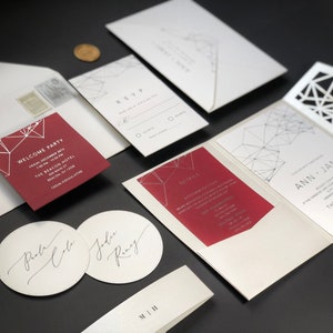 Laser Cut Pocket Fold Foil Wedding Invitation Suite, Laser Die Cut Folder Invitation, Intricate Elegant Luxurious Invitation Suite SAMPLE 68