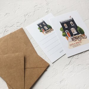 Huis illustratie verandering van adres kaart, set van 50 A6 kaarten met enveloppen, aangepaste home portret briefpapier, home moving gift