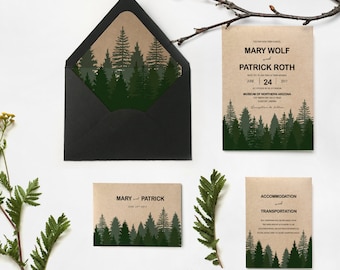 Invitación de boda de pino de Forest Woodland, Boda de invierno de Rustic Woodland, Invitación ecológica de Pine Forest MUESTRA 09