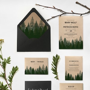 Forest Woodland Pine Invito a nozze, Rustic Woodland Winter Wedding, Pine Forest Eco-Friendly Invite SAMPLE 09