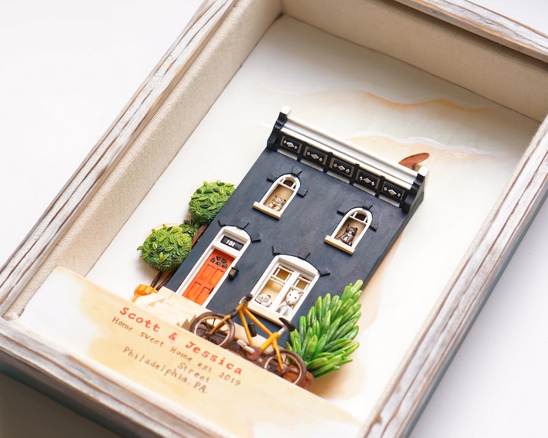 Custom Clay House Miniature, Framed Clay House Replica, House Warming Gift, Home Moving Gift, First Home Gift, Realtor Closing Gift image 3