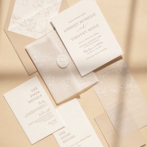Letterpress quiet Luxury Blind Embossed Orchid Wedding Invitation SAMPLE 93