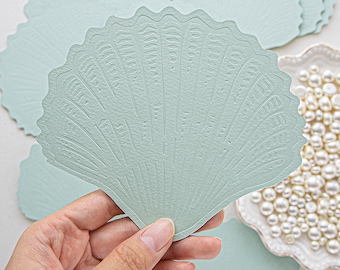 Luxurious Seashell Coastal Wedding Invitation, Blind pressed Seaside Wedding Invites, Custom Seashell Shape Insert