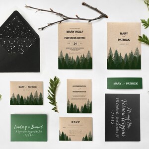 Forest Woodland Pine Wedding Invitation, Rustic Woodland Winter Wedding, Pine Forest Eco-Friendly Invite SAMPLE 09 image 2