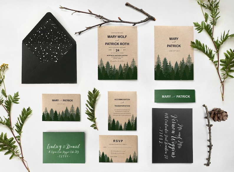 Forest Woodland Pine Wedding Invitation, Rustic Woodland Winter Wedding, Pine Forest Eco-Friendly Invite SAMPLE 09 image 2