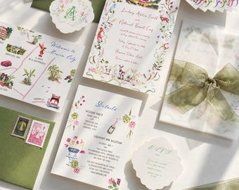 Custom Illustration Destination Wedding Invite, Illustrated Watercolor Hand Drawn Venue Invitation, Venue Sketch Save the Date