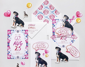 Personalized Birthday Party Invitation Set – Custom Puppy Theme for Birthday, Printable or Mailed Invites with Envelopes & Stickers DEPOSIT