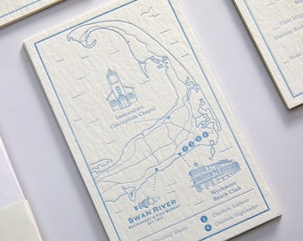 Custom Dusty Blue Letterpress Wedding Invitation with Pocket Folder, Map and Monogram; Classy Coastal Invitation; Letterpress Wedding Map 90