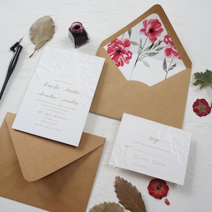Blind Debossed Romantic Peony Invitation, Peony Bloom Floral Wedding Invite, Blush Pink Floral Invites, Modern Romantic Script SAMPLE 56