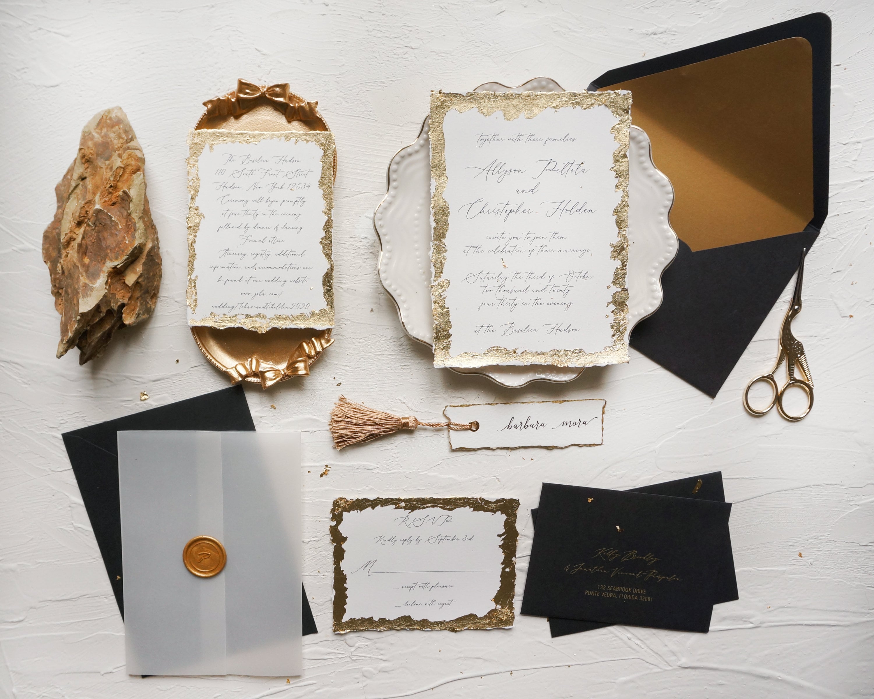 Gold Foil Flake Deckled Edge Wedding Invitations — Wedding