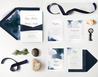 Ocean Blue Watercolor Wedding Invite, By the Sea Nautical Wedding Invitation SAMPLE 27