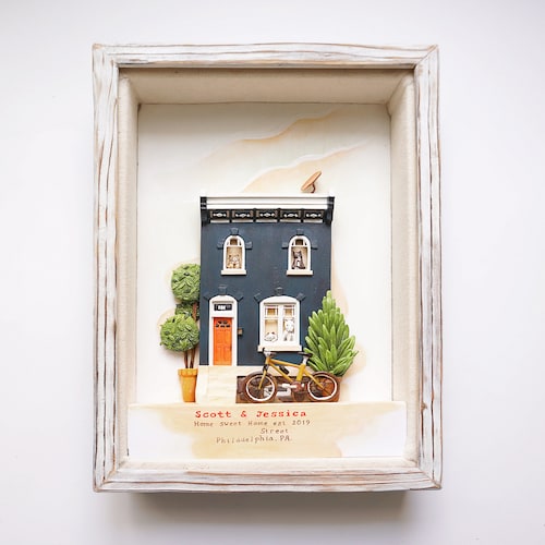 Custom Clay House Miniature, Framed Clay House Replica, House Warming Gift, Home Moving Gift, First Home Gift, Realtor Closing Gift