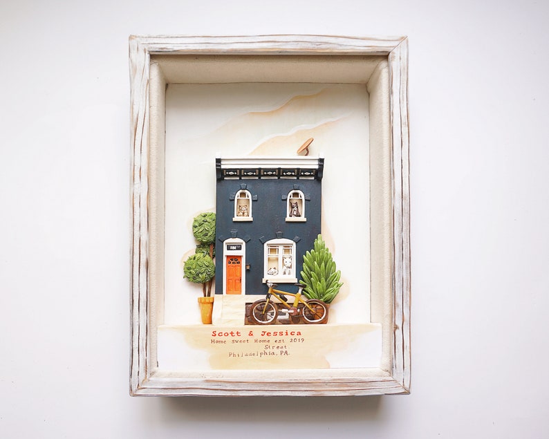 Custom Clay House Miniature, Framed Clay House Replica, House Warming Gift, Home Moving Gift, First Home Gift, Realtor Closing Gift image 1